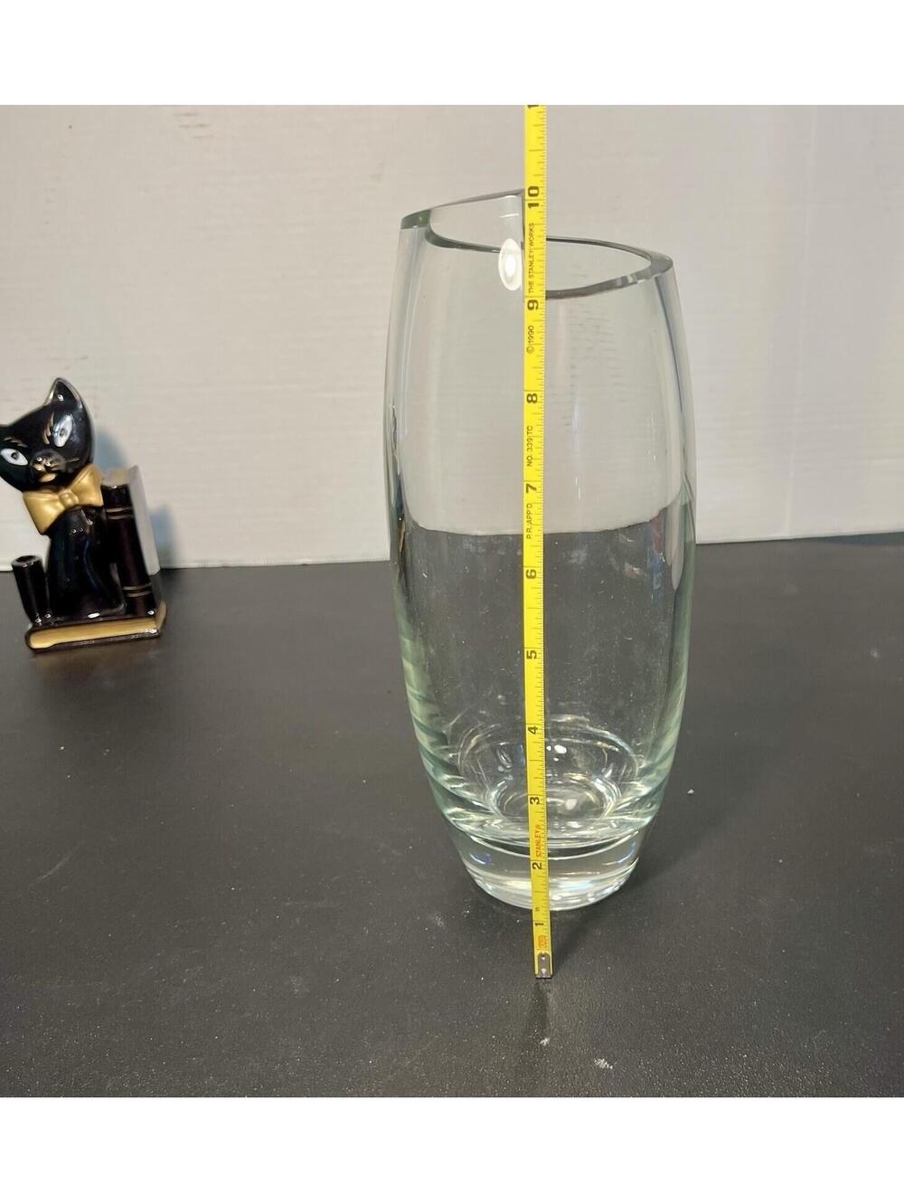 Scandinavian Vintage 1960s Heavy Clear Art Glass Vase Asymmetric Rim, 3.5x10” - Picture 10 of 11
